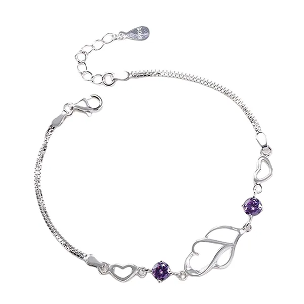 Vòng Đeo Tay LiLi Jewelry Hình Trái Tim Đính Đá CZ Lili_991484 Màu Bạc Tím