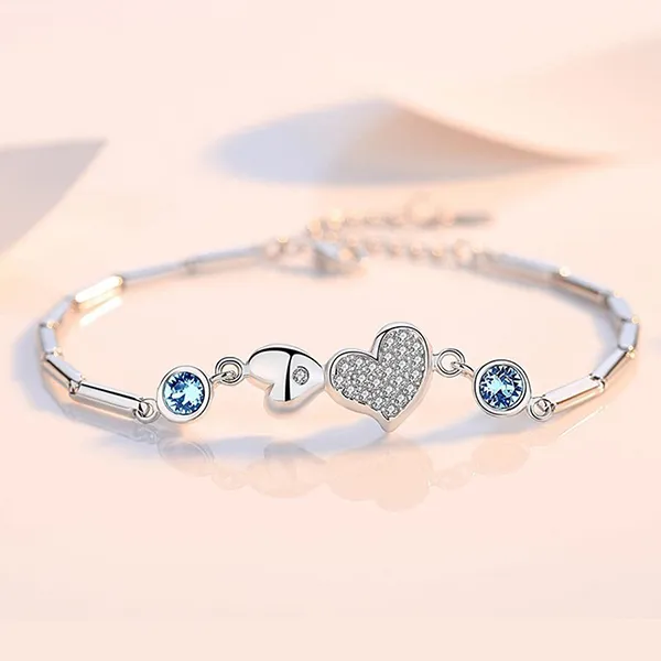 Vòng Đeo Tay LiLi Jewelry Hình Trái Tim Đính Đá Swarovski Lili_364945 Màu Bạc Xanh