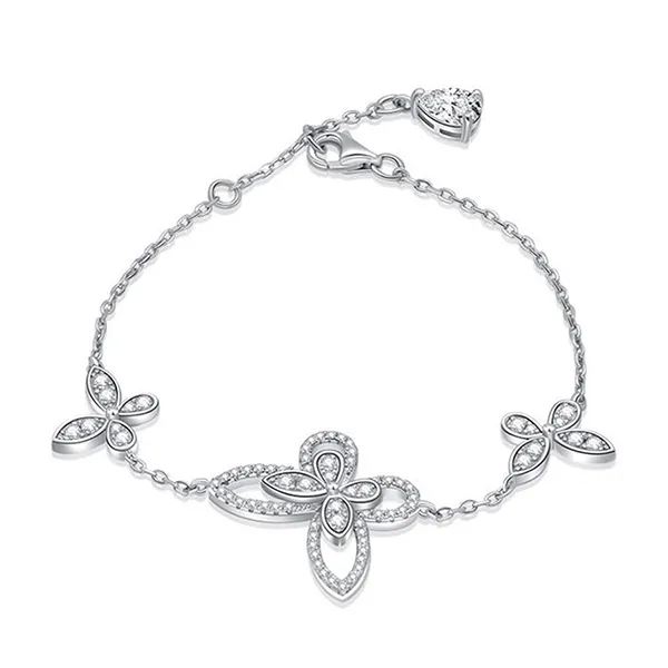 Vòng Đeo Tay LiLi Jewelry Hình Uyên Ương Hồ Điệp Đính Đá Carbon Lili_161627 Màu Bạc