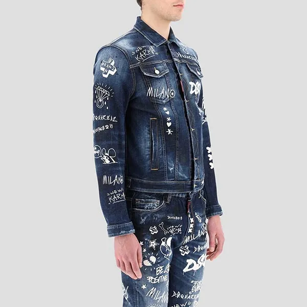 Áo Khoác Dsquared2 Dark Graffiti Wash Denim S74AM1249 S30685 Màu Xanh Size 46