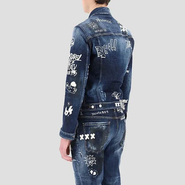 Áo Khoác Dsquared2 Dark Graffiti Wash Denim S74AM1249 S30685 Màu Xanh Size 46