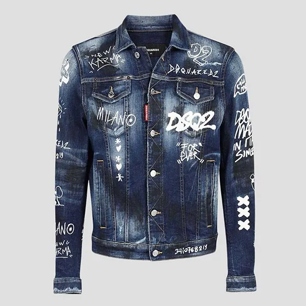 Áo Khoác Dsquared2 Dark Graffiti Wash Denim S74AM1249 S30685 Màu Xanh Size 46