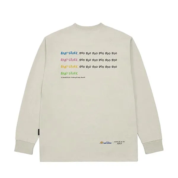 Áo Nỉ Sweater Acmé De La Vie ADLV x Pinkfong Baby Shark - Worldwide Family Long Sleeve T-Shirt Màu Trắng Đục