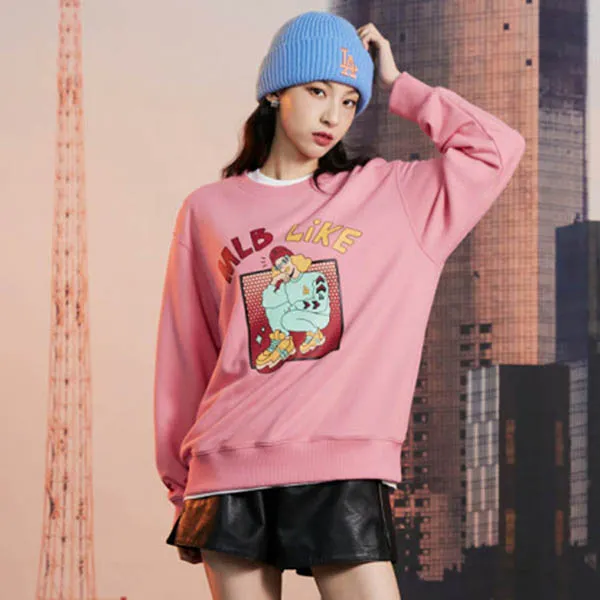 Áo Nỉ Sweater MLB Like Cartoon Overfit Sweatshirt LA Dodgers 3AMTL0224-07PKS Màu Hồng