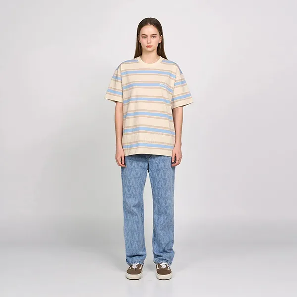 Áo Phông Acmé De La Vie ADLV Script Logo Stripe Short Sleeve T-Shirt Ivory Màu Kem