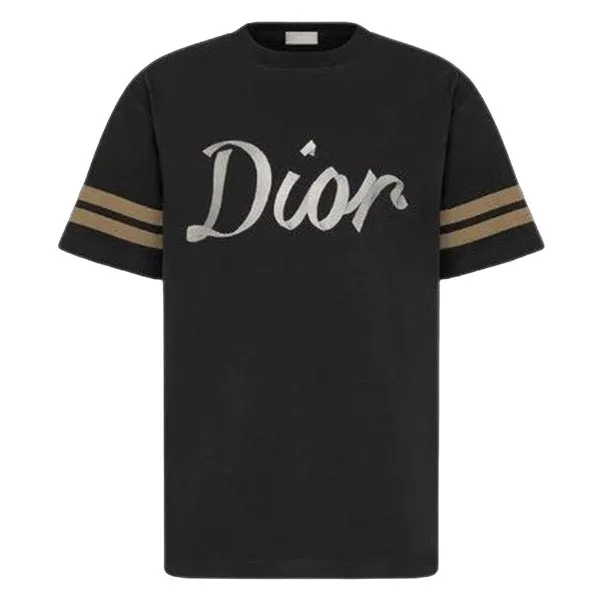 Áo Phông Dior Relaxed-Fit In Black Logo Embroidered 293J659A0554 Màu Đen