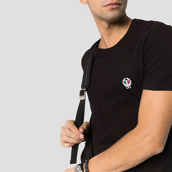 Áo Phông Nam Dolce & Gabbana D&G Logo Embroidered In Black M8C03J FUECG N0000 Màu Đen