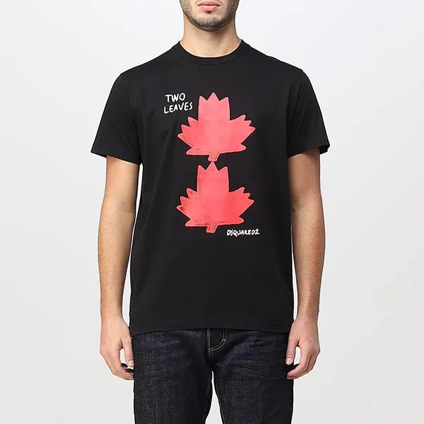 Áo Phông Dsquared2 Black Two Leaves Printed S71GD1191 S22427 900 Màu Đen Size L