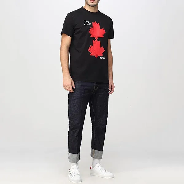 Áo Phông Dsquared2 Black Two Leaves Printed S71GD1191 S22427 900 Màu Đen Size M