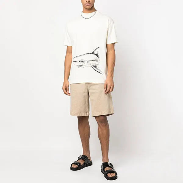 Áo Phông Palm Angels White Broken Shark Print PMAA001S23JER001 0410 Màu Trắng Size M