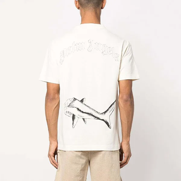 Áo Phông Palm Angels White Broken Shark Print PMAA001S23JER001 0410 Màu Trắng Size M