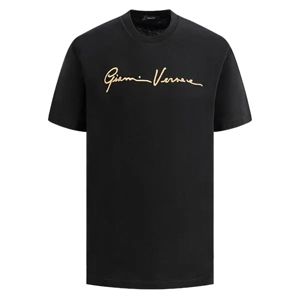 Áo Phông Versace Gianni Signature Gold Embroidered Black 1006217 1A04235 2B130 Màu Đen Size XS