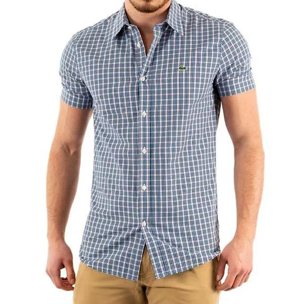 Áo Sơ Mi Cộc Tay Lacoste Men's Short Sleeve Shirt CH4495 Màu Kẻ Xanh Size 41 - Thời trang - Vua Hàng Hiệu