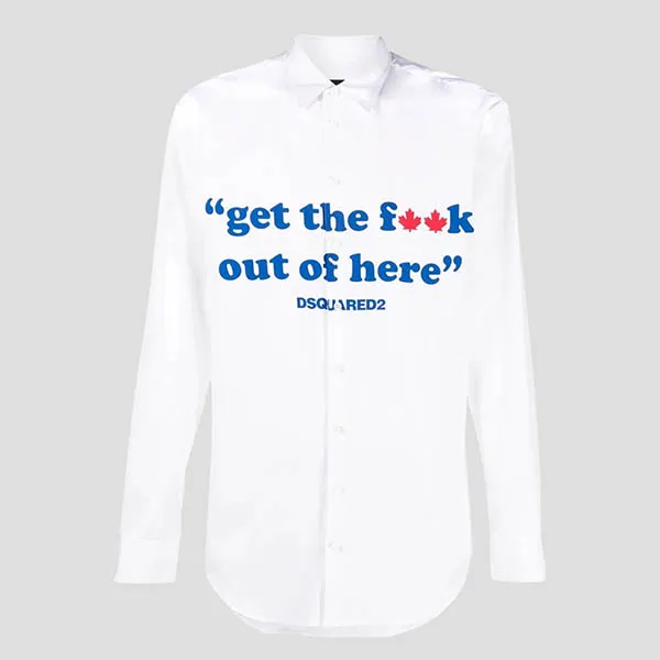 Áo Sơ Mi Dài Tay Dsquared2 White Slogan Printed Buttoned Shirt S71DM0598 S36275 100 Màu Trắng Size 46