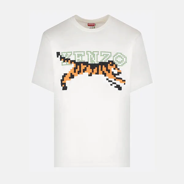 Áo Thun Kenzo Pixel Logo Embroidered Cotton Oversized T-Shirt FD55TS4464SY02 Màu Trắng Họa Tiết - Thời trang - Vua Hàng Hiệu