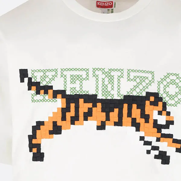 Áo Thun Kenzo Pixel Logo Embroidered Cotton Oversized T-Shirt FD55TS4464SY02 Màu Trắng Họa Tiết - Thời trang - Vua Hàng Hiệu