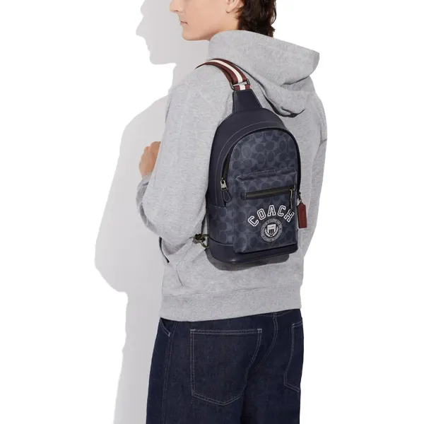 Balo Coach West Pack In Signature Canvas With Varsity Motif Cb913 Màu Xanh Đen - Túi xách - Vua Hàng Hiệu