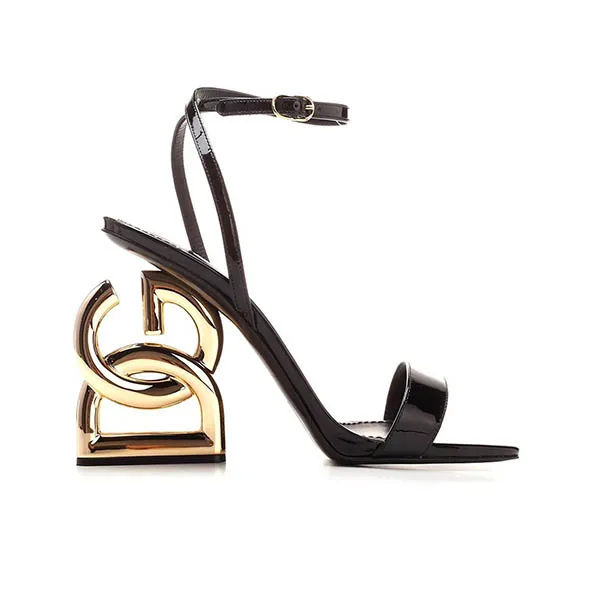 Dép Cao Gót Dolce & Gabbana D&G Keira Sandal In Black CR1175A147180999 Màu Đen Vàng