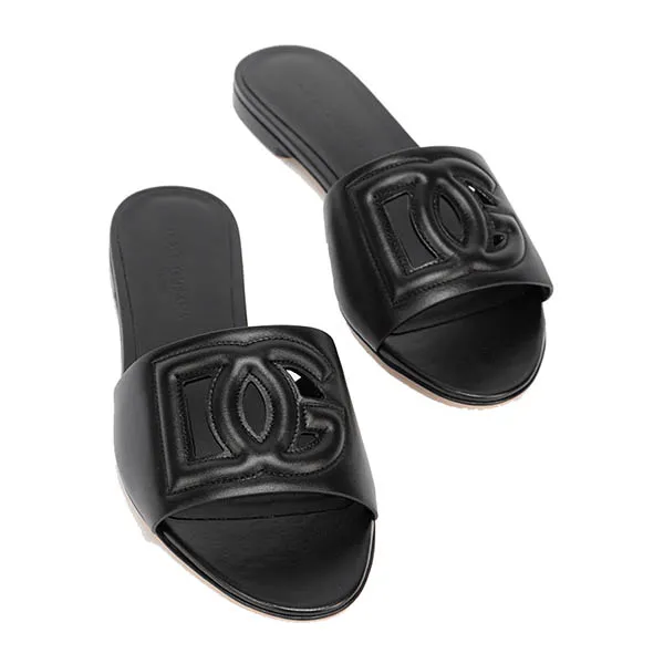 Dép Nữ Dolce & Gabbana D&G Bianca Leather Slides CQ0436AY32980999 Màu Đen