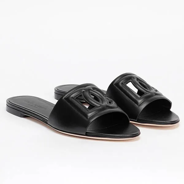 Dép Nữ Dolce & Gabbana D&G Bianca Leather Slides CQ0436AY32980999 Màu Đen