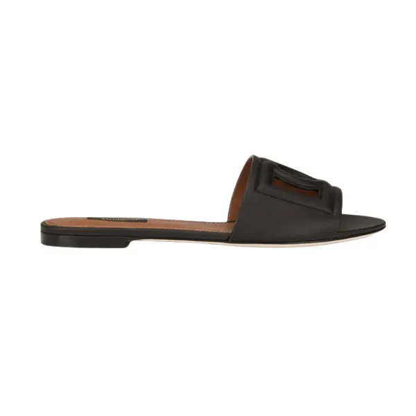 Dép Nữ Dolce & Gabbana D&G Ciabatta Flat In Black Leather CQ0436AO04980999 Màu Nâu Đen Size 37