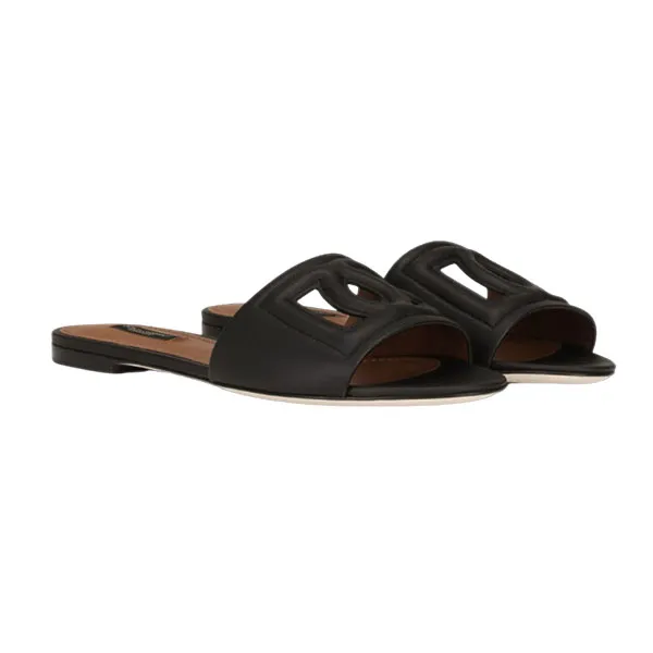 Dép Nữ Dolce & Gabbana D&G Ciabatta Flat In Black Leather CQ0436AO04980999 Màu Nâu Đen Size 37