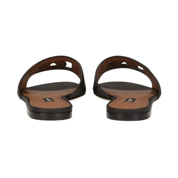Dép Nữ Dolce & Gabbana D&G Ciabatta Flat In Black Leather CQ0436AO04980999 Màu Nâu Đen Size 37