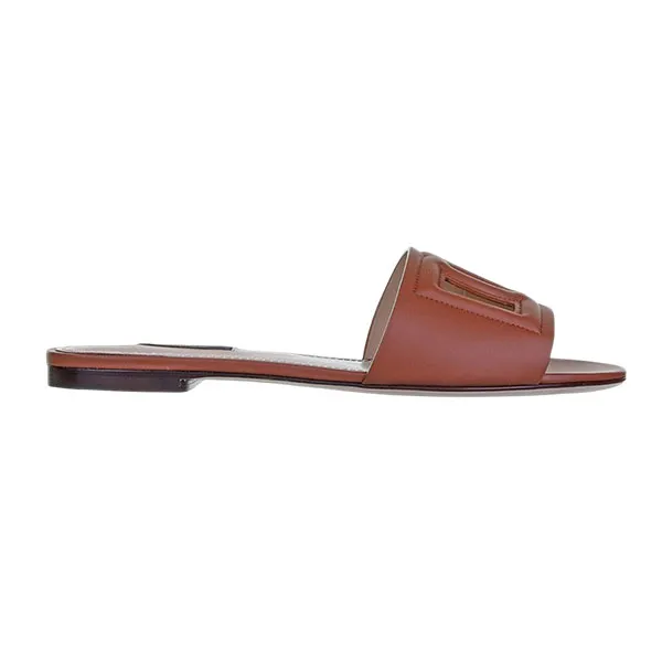 Dép Nữ Dolce & Gabbana D&G Ciabatta Flat In Brown Leather CQ0436AO04981236 Màu Nâu Size 35