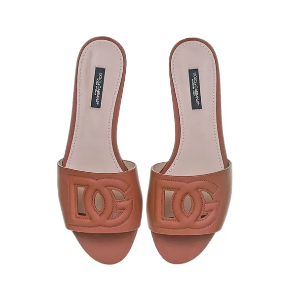 Dép Nữ Dolce & Gabbana D&G Ciabatta Flat In Brown Leather CQ0436AO04981236 Màu Nâu Size 35