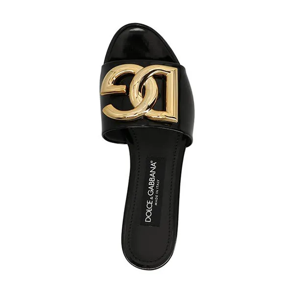Dép Nữ Dolce & Gabbana D&G Dg Logo Leather Slides CQ0455A103780999 Màu Đen Vàng