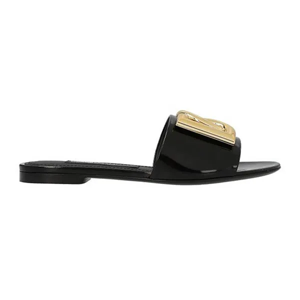 Dép Nữ Dolce & Gabbana D&G Dg Logo Leather Slides CQ0455A103780999 Màu Đen Vàng