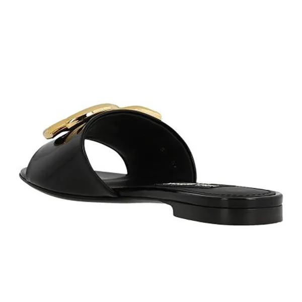 Dép Nữ Dolce & Gabbana D&G Dg Logo Leather Slides CQ0455A103780999 Màu Đen Vàng