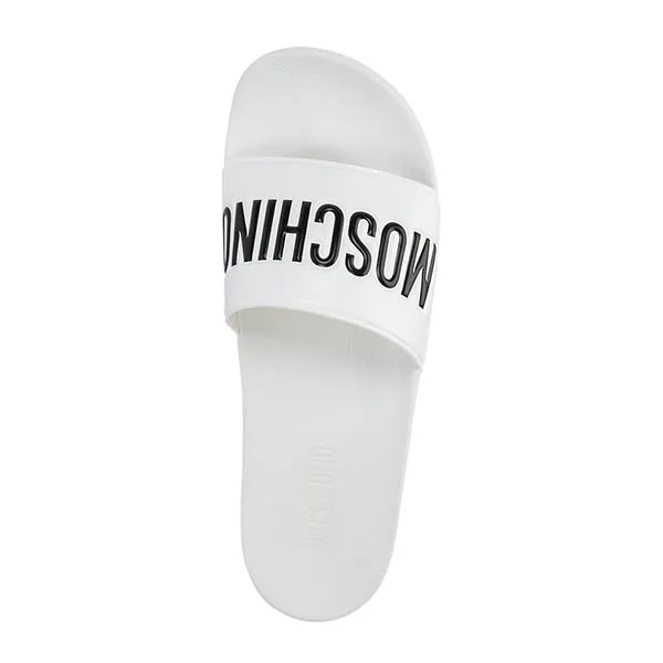 Dép Moschino Slides Men MB28022G1GG10100 White Logo Detail Rubber Shoes Slip On Màu Trắng