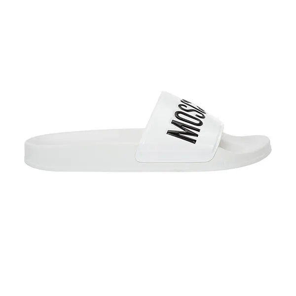 Dép Moschino Slides Men MB28022G1GG10100 White Logo Detail Rubber Shoes Slip On Màu Trắng