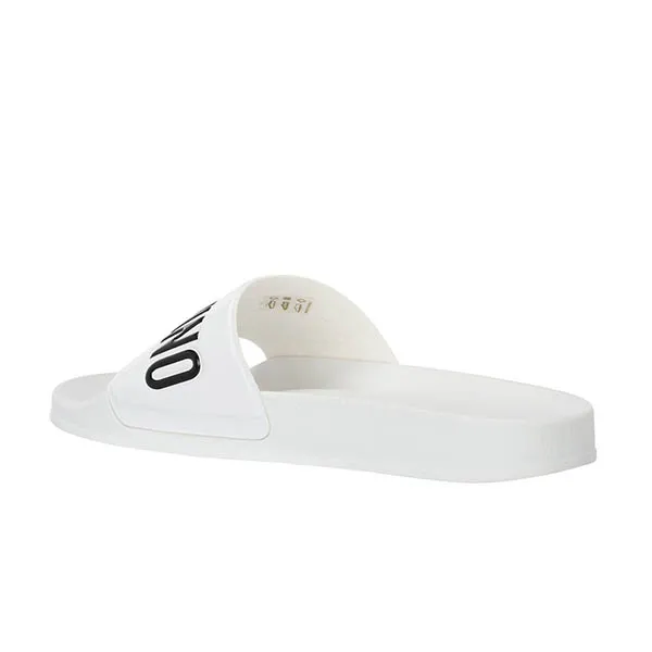 Dép Moschino Slides Men MB28022G1GG10100 White Logo Detail Rubber Shoes Slip On Màu Trắng