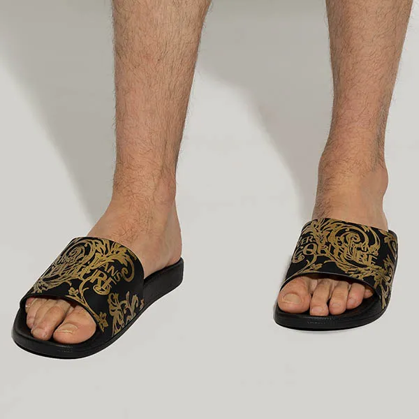 Dép Versace Jeans Couture Slide 74YA3SQ4 ZS365 G89 Màu Đen Vàng Size 42