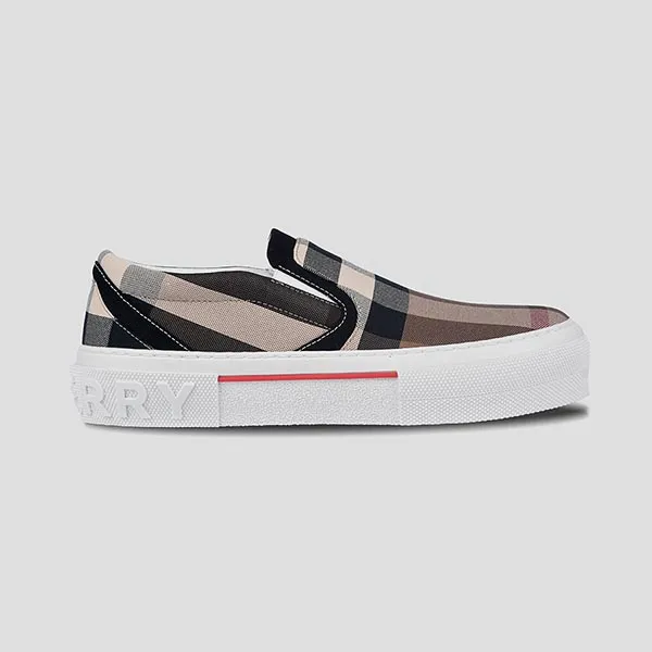 Giày Slip On Burberry Exaggerated Check Birch Brown White 8056762 A8894 Phối Màu Size 40