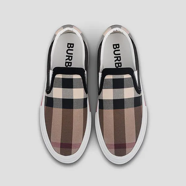 Giày Slip On Burberry Exaggerated Check Birch Brown White 8056762 A8894 Phối Màu Size 40