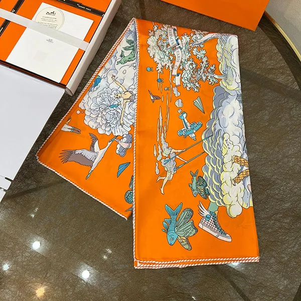Khăn Hermès Sur Mon Nuage Scarf 90 Màu Cam - Thời trang - Vua Hàng Hiệu