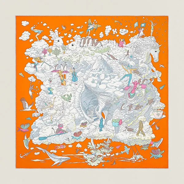 Khăn Hermès Sur Mon Nuage Scarf 90 Màu Cam - Thời trang - Vua Hàng Hiệu
