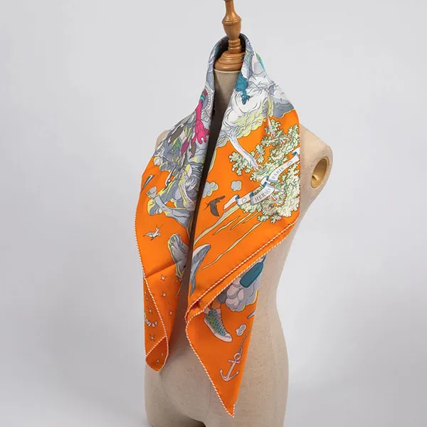 Khăn Hermès Sur Mon Nuage Scarf 90 Màu Cam - Thời trang - Vua Hàng Hiệu