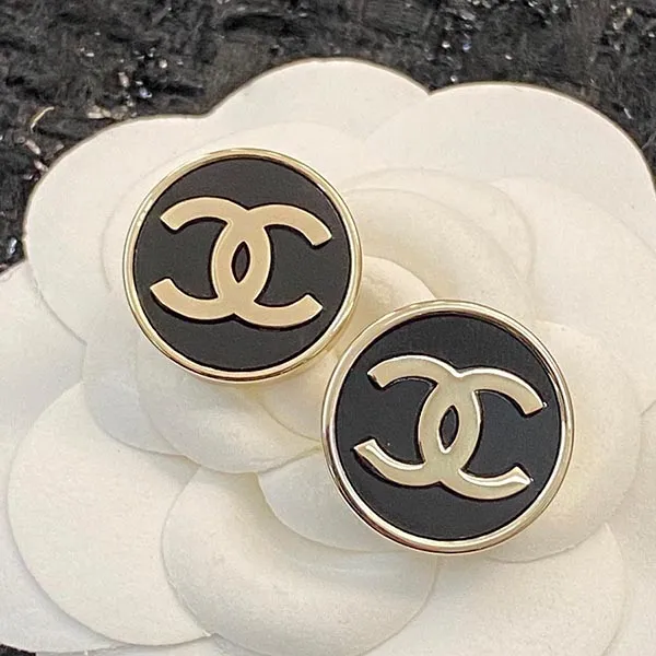 Khuyên Tai Chanel Double C Black Gold Button Stud Earrings Màu Đen Vàng - Trang sức - Vua Hàng Hiệu