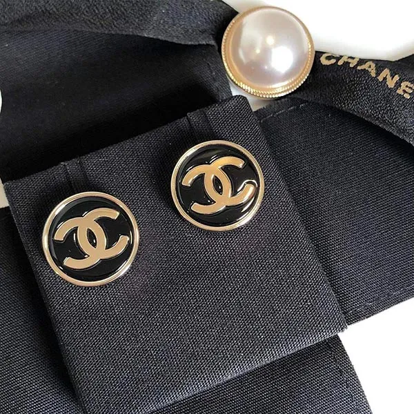 Khuyên Tai Chanel Double C Black Gold Button Stud Earrings Màu Đen Vàng - Trang sức - Vua Hàng Hiệu