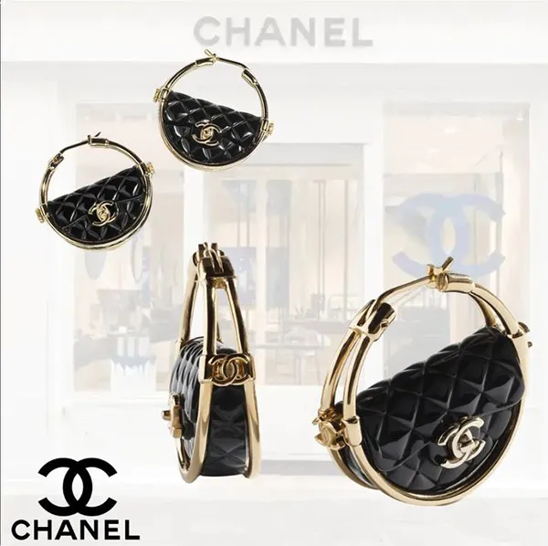 Khuyên Tai Chanel Round Earrings Metal, High Quality Resin Metallic Gold & Black Màu Đen Vàng