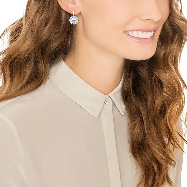 Khuyên Tai Swarovski Globe Drop Earrings Round Cut, Blue, Rhodium Plated 5559860 Màu Xanh Bạc