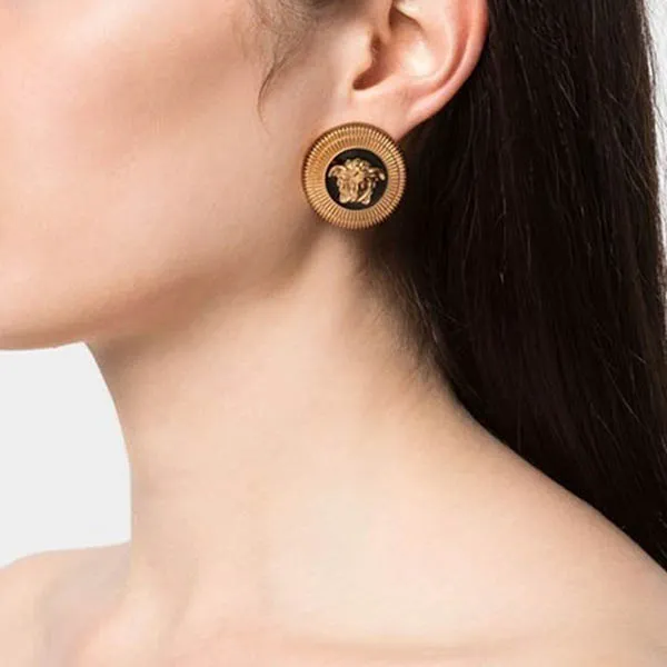 Khuyên Tai Versace Medusa Botton Earrings 10053321A006384J120 Màu Vàng Đen - Trang sức - Vua Hàng Hiệu