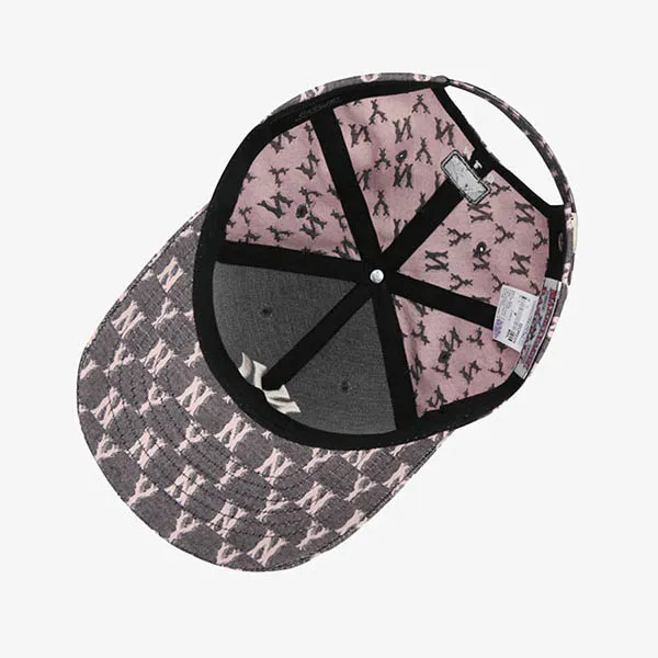 Mũ MLB Monogram Jacquard Curve New York Yankees 32CPFE011-50L Màu Xám Hồng