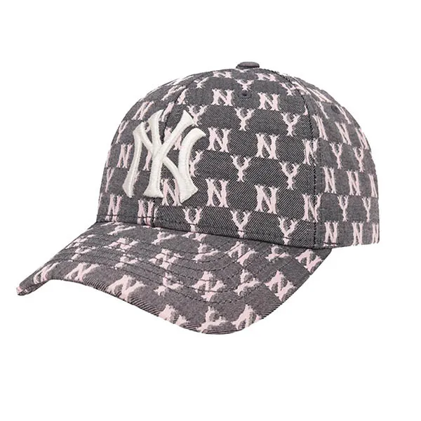 Mũ MLB Monogram Jacquard Curve New York Yankees 32CPFE011-50L Màu Xám Hồng