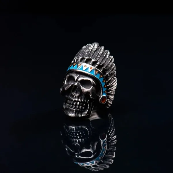 Nhẫn Bomberg Indian Ring Silver, Red & Blue RING.SS.05-62.6 Phối Màu