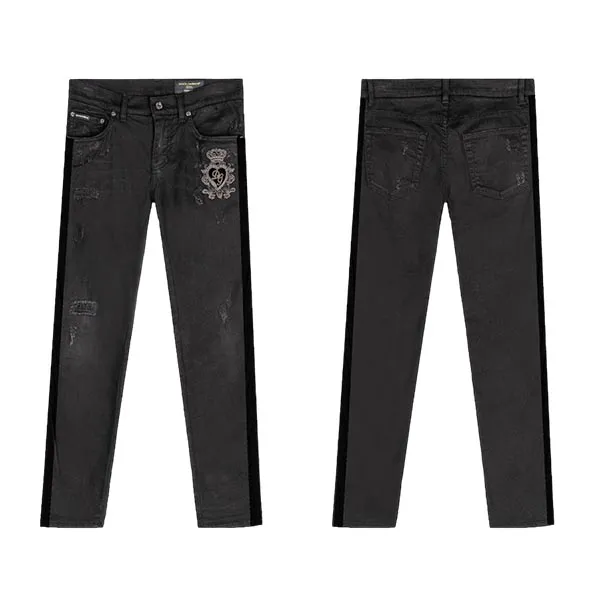 Quần Jeans Nam Dolce & Gabbana D&G Crown DG Applique Line Skinny GYWALZ-G8BA9 Màu Đen